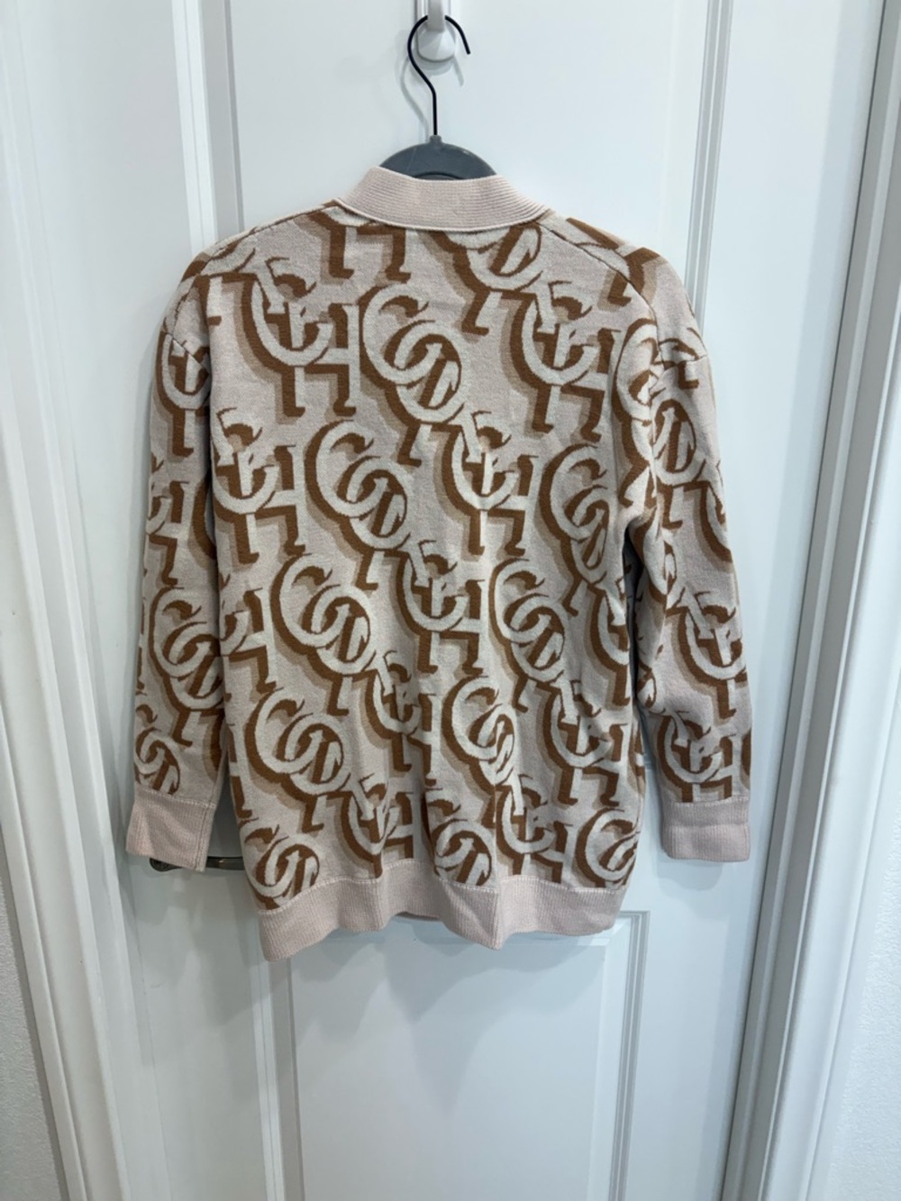Coach Beige & Brown Logo Jacquard Cardigan - Picture 2 of 6